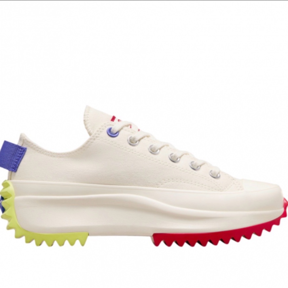 Converse Low-Top Platform Sneakers White with Red, Yellow & Blue Accents - Picture 2 of 5